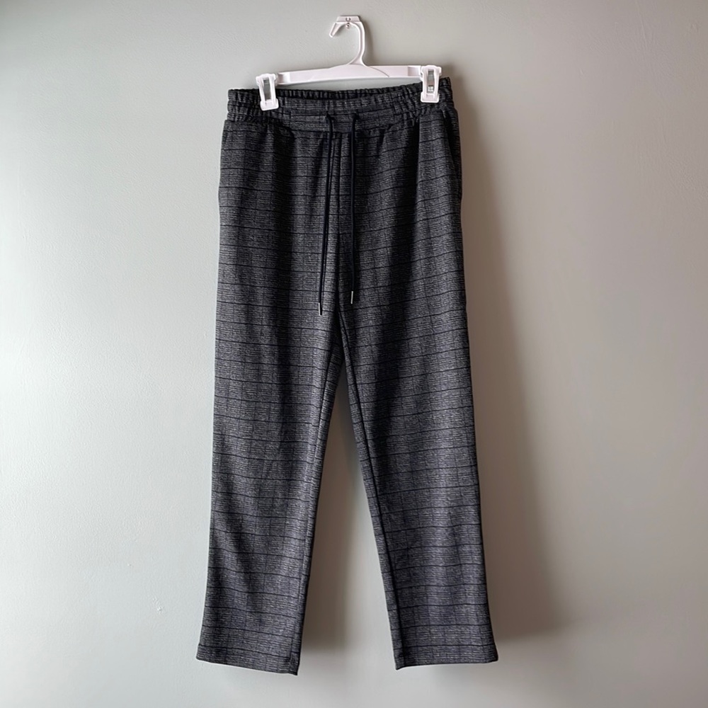 Cropped plaid dress pants with elastic waist